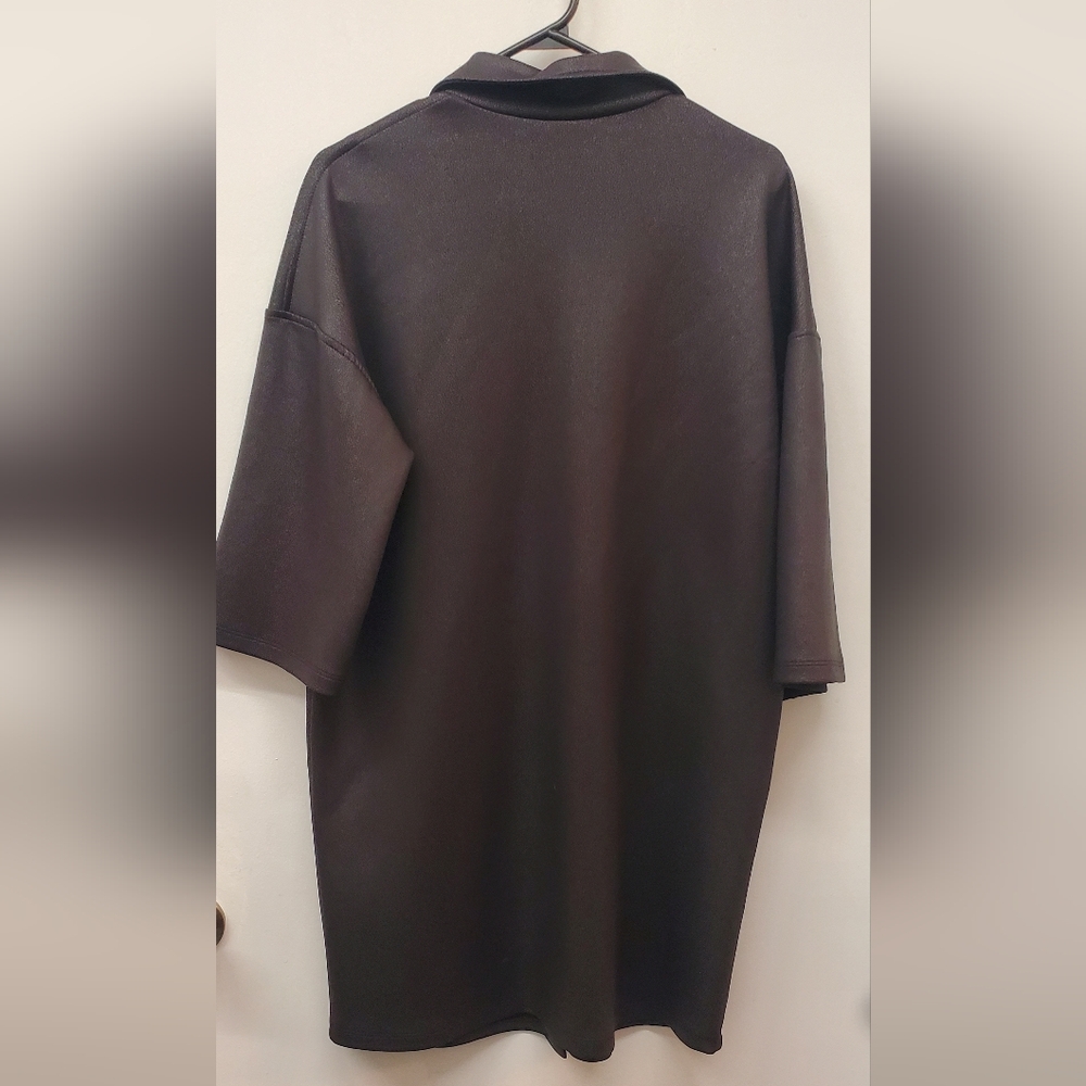 Women's Black Button Down Shirt Coat Dress Small Oversized fit - Picture 3 of 5